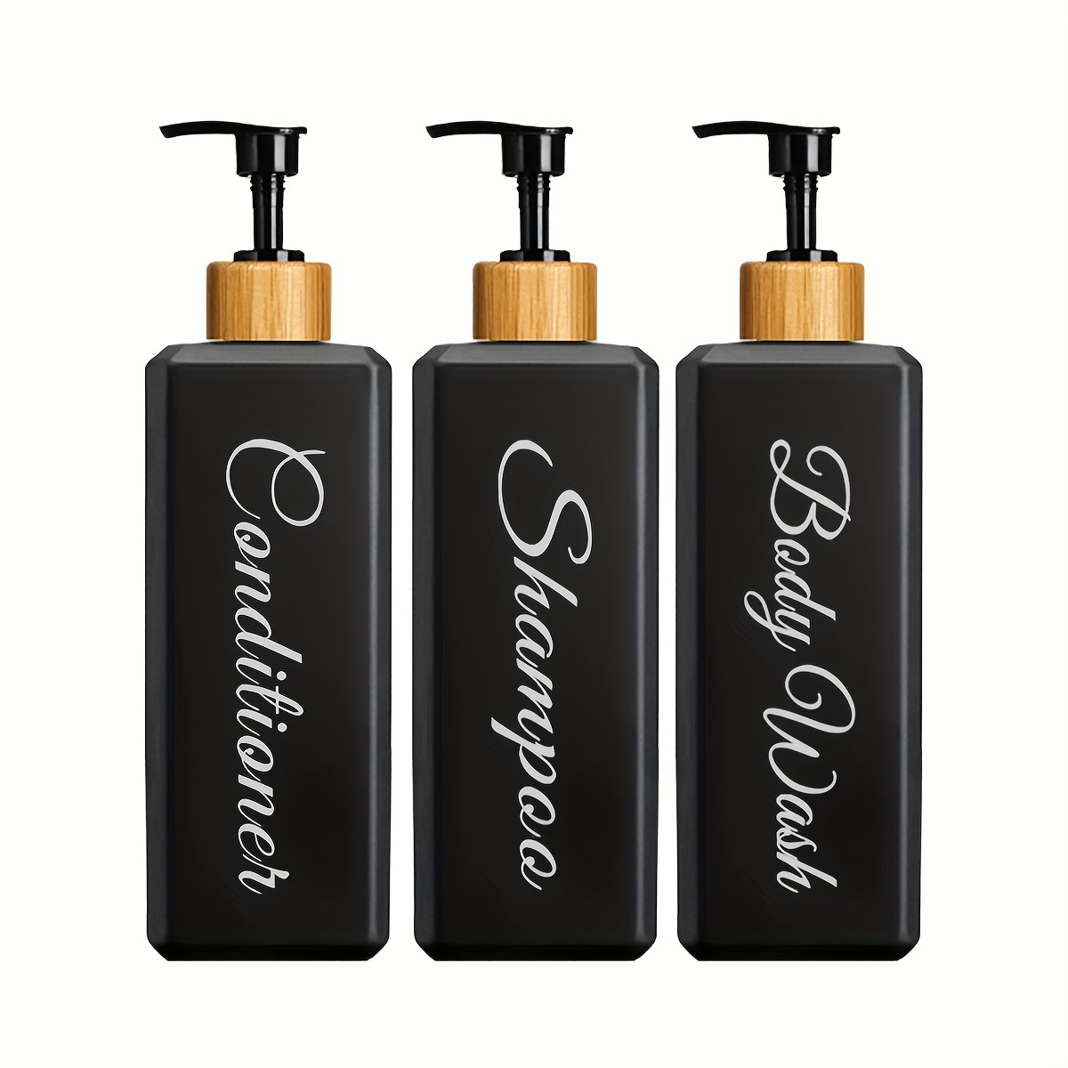

3pcs Shampoo And Conditioner Dispenser, Refillable Black/white Refillable Shampoo And Conditioner Bottles With Bamboo Pump, Modern Bathroom Shower Bottles Set For Shampoo Conditioner Body Wash - 500ml