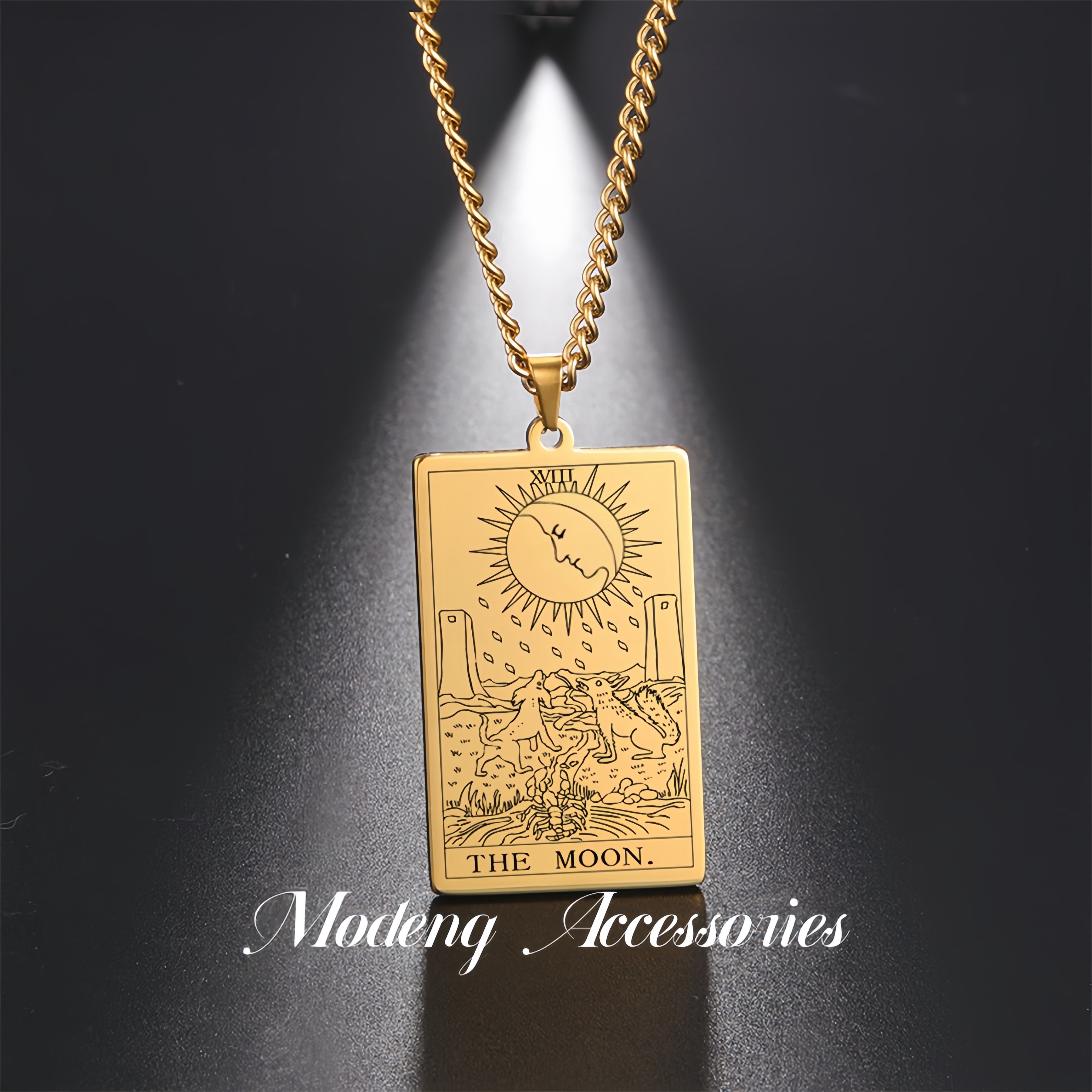 Stainless Steel Tarot Card Pendant Necklace 18k Gold Plated - Temu