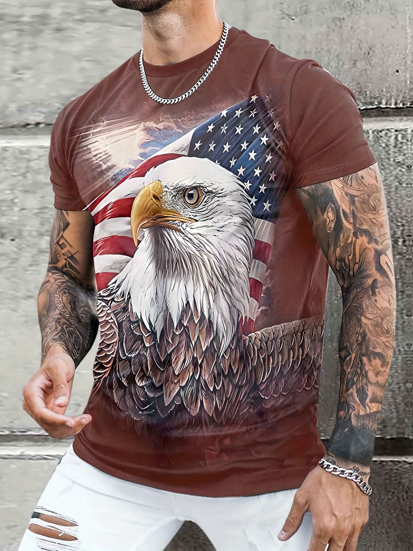 Eagle & American Flag Pattern Print Men's Comfy T-shirt, Graphic Tee Men's  Summer Outdoor Clothes, Men's Clothing, Tops For Men - Temu
