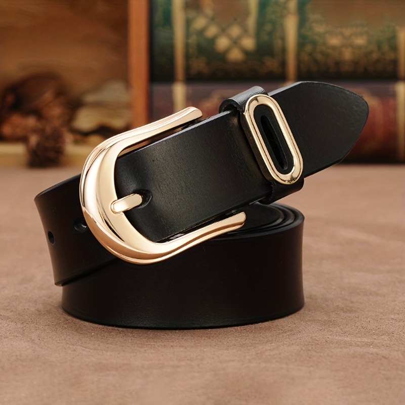 Genuine Leather Belt Solid Color Rectangular Pin Buckle Belt