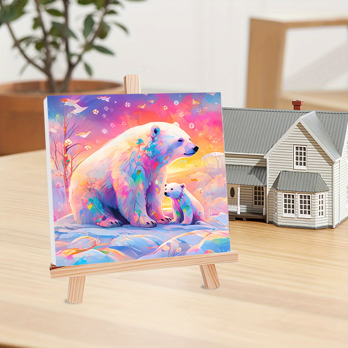 1pc DIY Two Polar Bears Picture Diamond Painting Kit, 5D Full Round Diamond  Home Wall Decor 40x40cm/16x16inch Without Frame