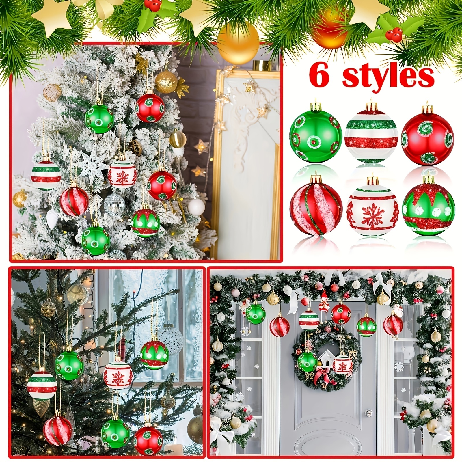 24pcs Colorful Decor For Indoor Outdoor Plastic Christmas Balls