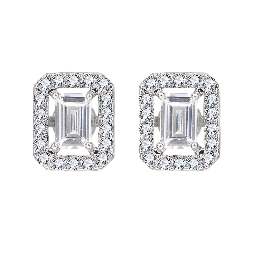 Men's Square Zircon Stud Earrings, Classic Couple Earrings