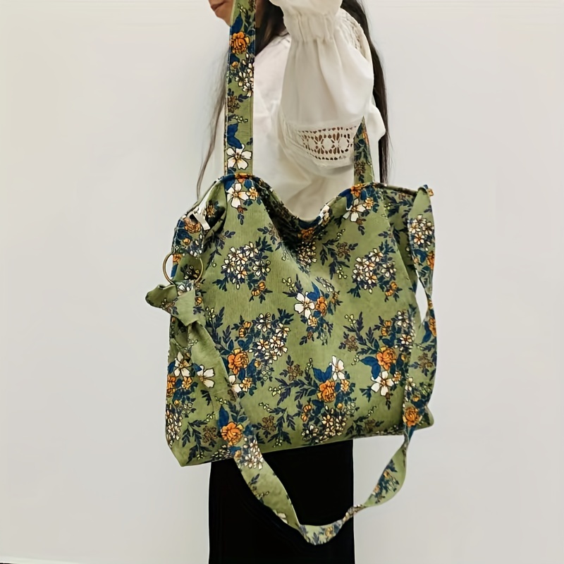 

Retro Floral Corduroy Tote Bag, Women's Leisure Shoulder Bag, Outdoor Travel Crossbody Bag