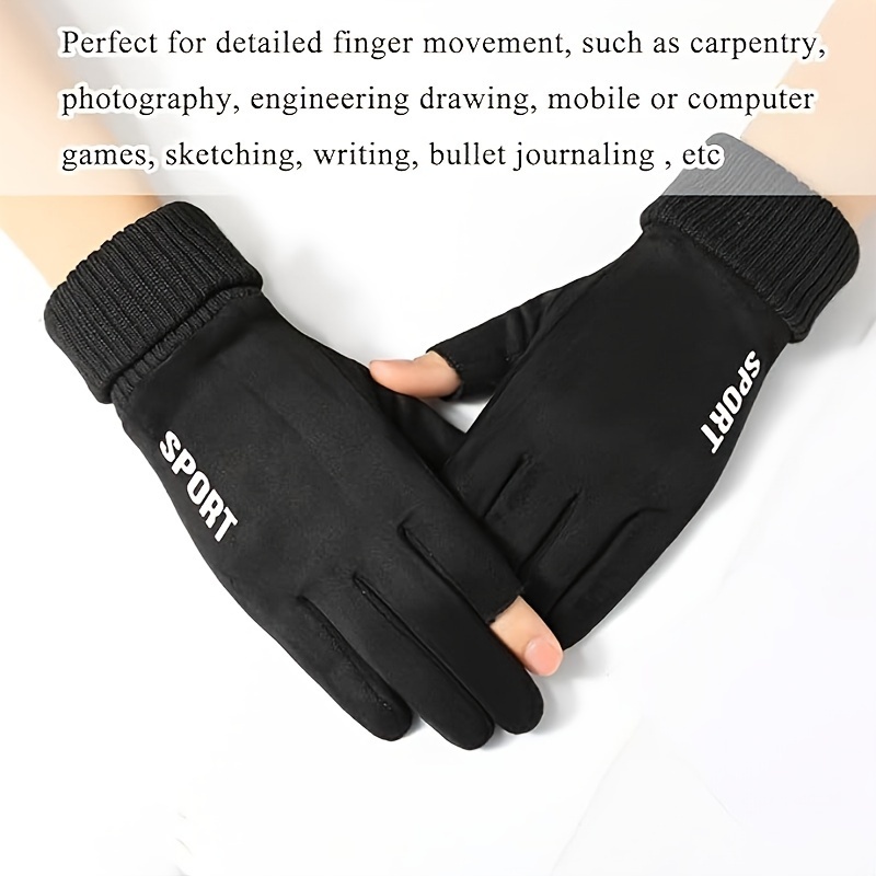 1pair Winter Warm Fingerless Gloves For Men Women With Thick Velvet Liner,  Lengthen Knit Cuff Fingerless Touchscreen Gloves For Gaming Cycling Running