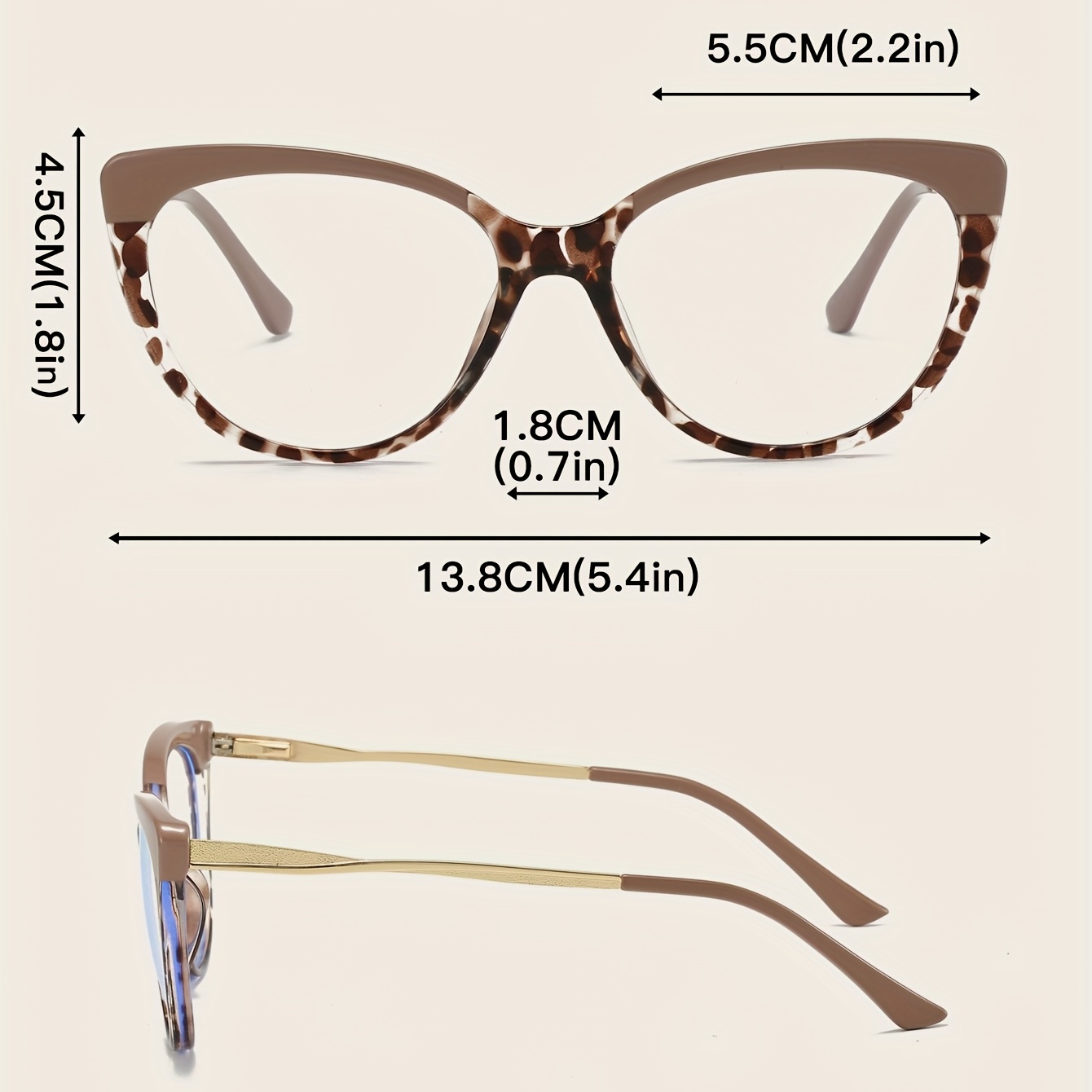 Cat Eye Color Block Leopard Frame Boho Retro Clear Lens Metal Temple Blue  Light Blocking Glasses Relieve Eye Fatigue & UV Glare