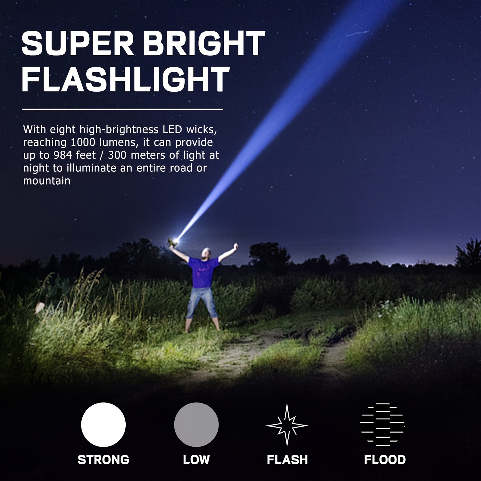 1pc Portable Solar USB Rechargeable Flashlight with 11 LED Handheld  Spotlight and COB Sidelight - Lightweight Searchlight for Fishing, Camping,  and Ou