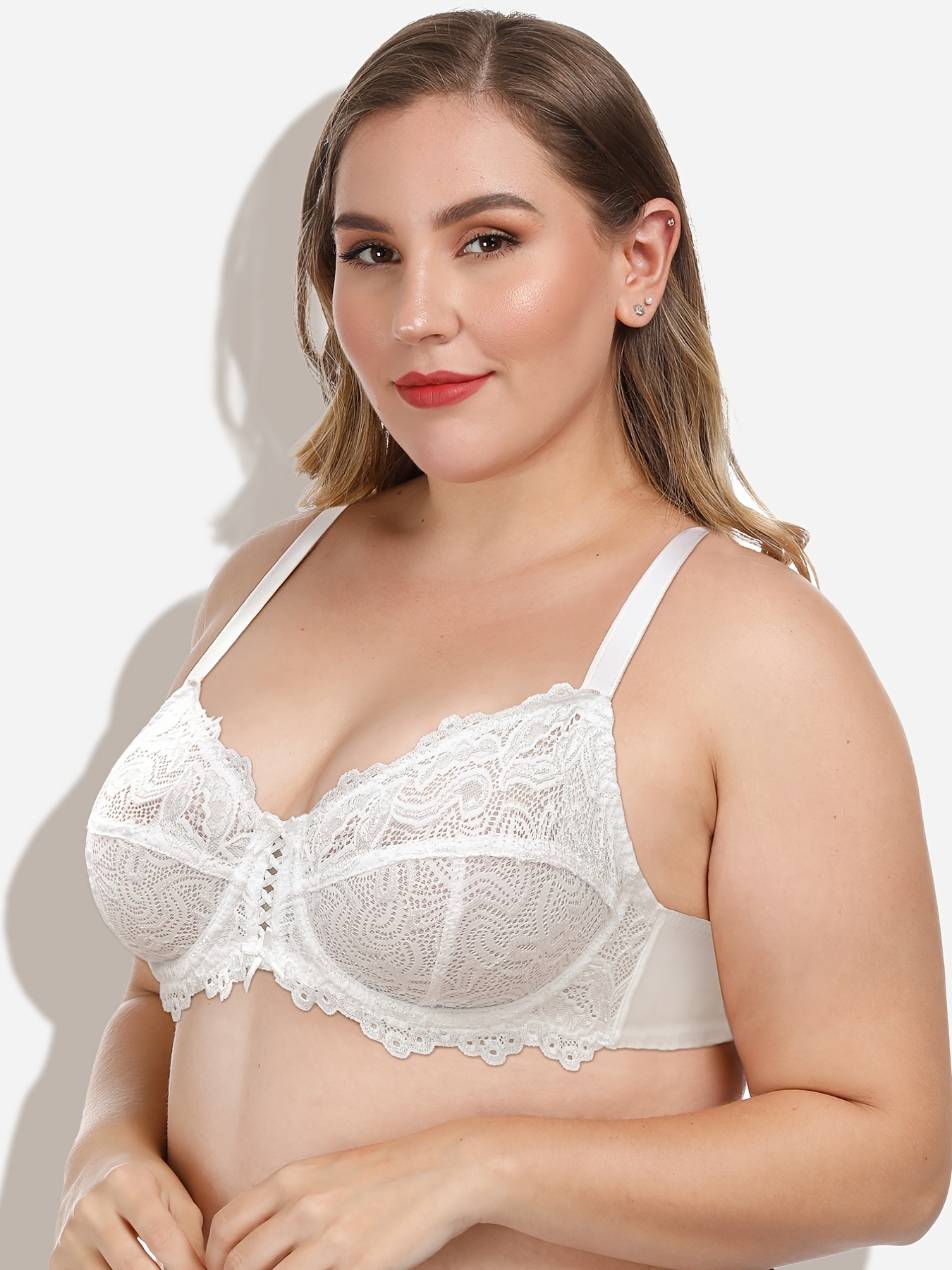 Womens Plus Size Bras Full Coverage Lace Underwire Unlined Bra White 38B