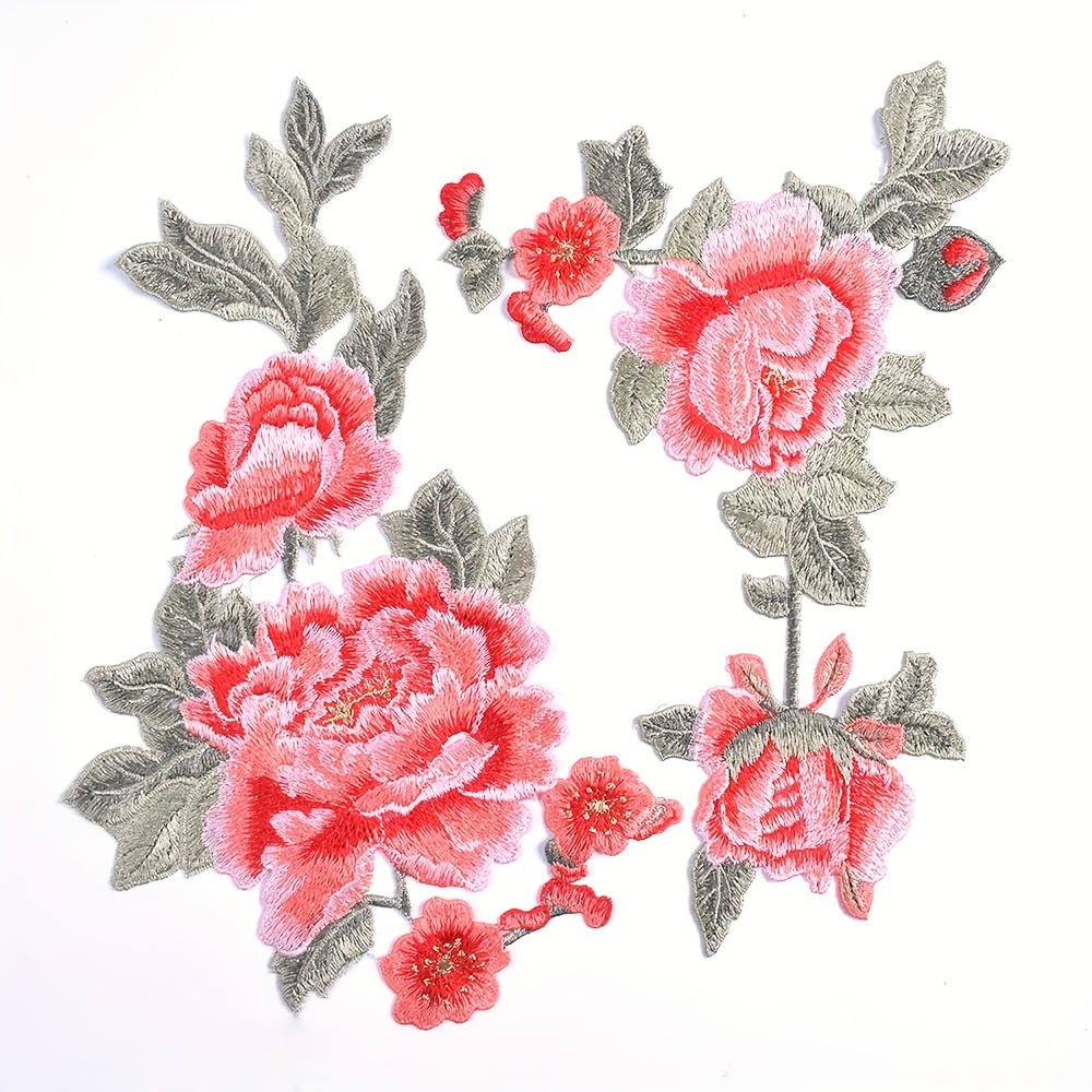 Flower Floral Iron on Patches Large Applique Embroidered Sew on Patches for  Clothes Jackets Clothing T-Shirt (1 Pairs)