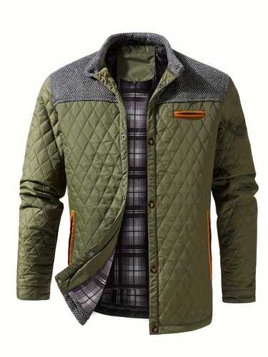 Men's Casual Stand Collar Warm Quilted Jacket For Fall Winter