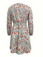 floral print v neck dress vintage long sleeve dress for spring fall womens clothing