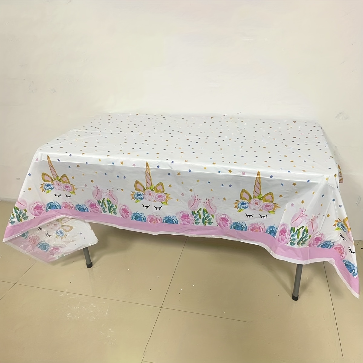 

1pc, Rainbow Cute Theme Party Gathering Tablecloth, Unicorn, Flower, Star, Black Eyebrow Pattern Disposable Tablecloth, Meal Cloth, Birthday Tablecloth, Party Decorations, Tablecloth Size 130*220cm