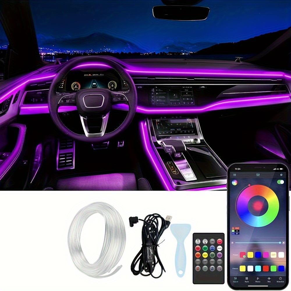 Auto Led Streifen Lichter, Multicolor RGB Auto Innenbeleuchtung, 16  Millionen Farben 5 in 1 mit 236 Zoll Glasfaser, Ambientebeleuchtung Kits