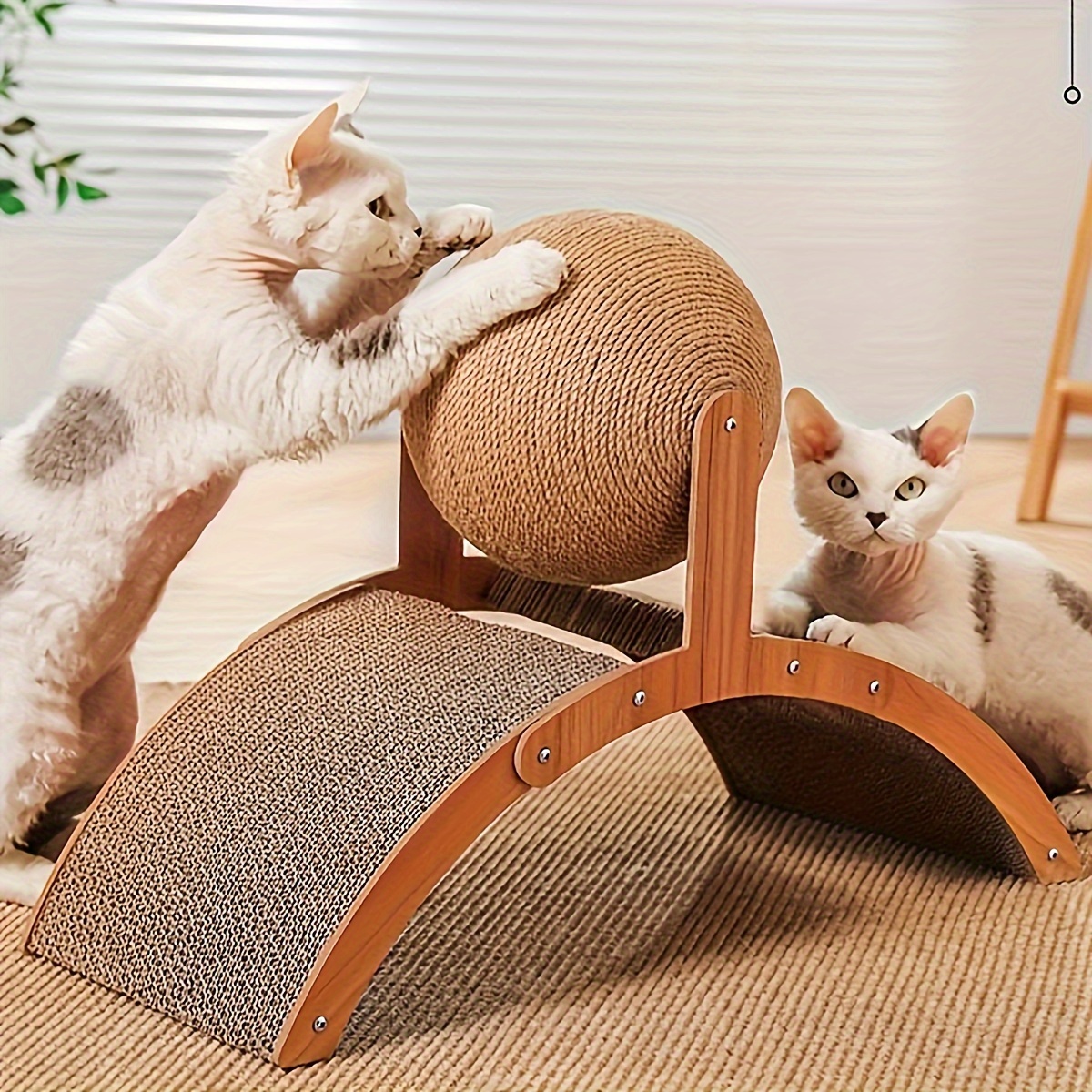 Cat Scratcher Toy With Sisal Ball, Cat Scratcher, Natural Sisal Cat Scratching Ball With Cardboard Pad, Cat Claw Scratcher Interactive Toys