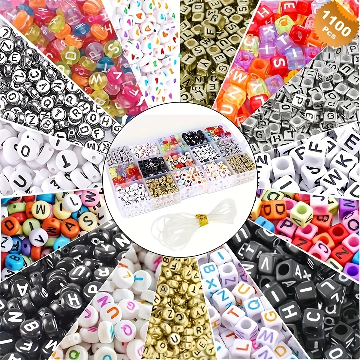 

2pcs/set 1000pcs Mixed A-z Cube Acrylic Letters Beads With 1 Roll Elastic Line For Jewelry Making Diy Friendship Bracelets Necklaces Earrings Keychain Handmade Craft Supplies