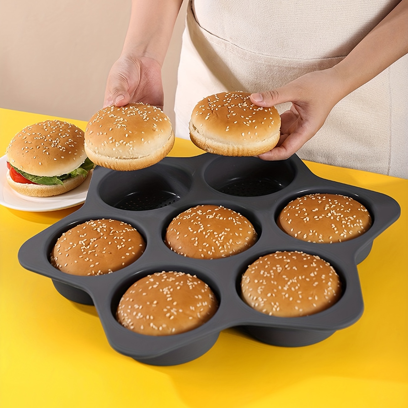 Hamburger Bun Pan, Round Bread Pan, 230℃ Heat Resistant 7 Cavity Muffin Pan,  Non-stick Silicone Baking Cupcake Mold, Baking Tools, Kitchen Gadgets,  Kitchen Accessories - Temu