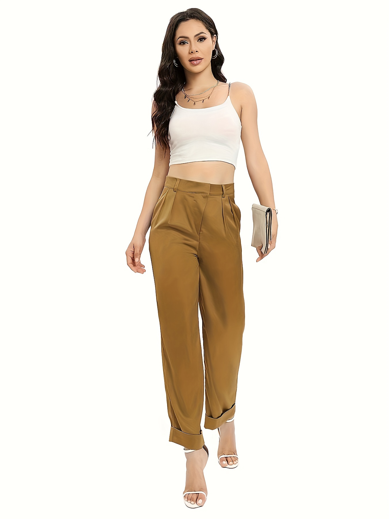 Business Casual Pants for Women Size 14 Stretch High Pants Women Trousers  Sexy Color Solid Leg Plaid Pants for Women Khaki at  Women's Clothing  store
