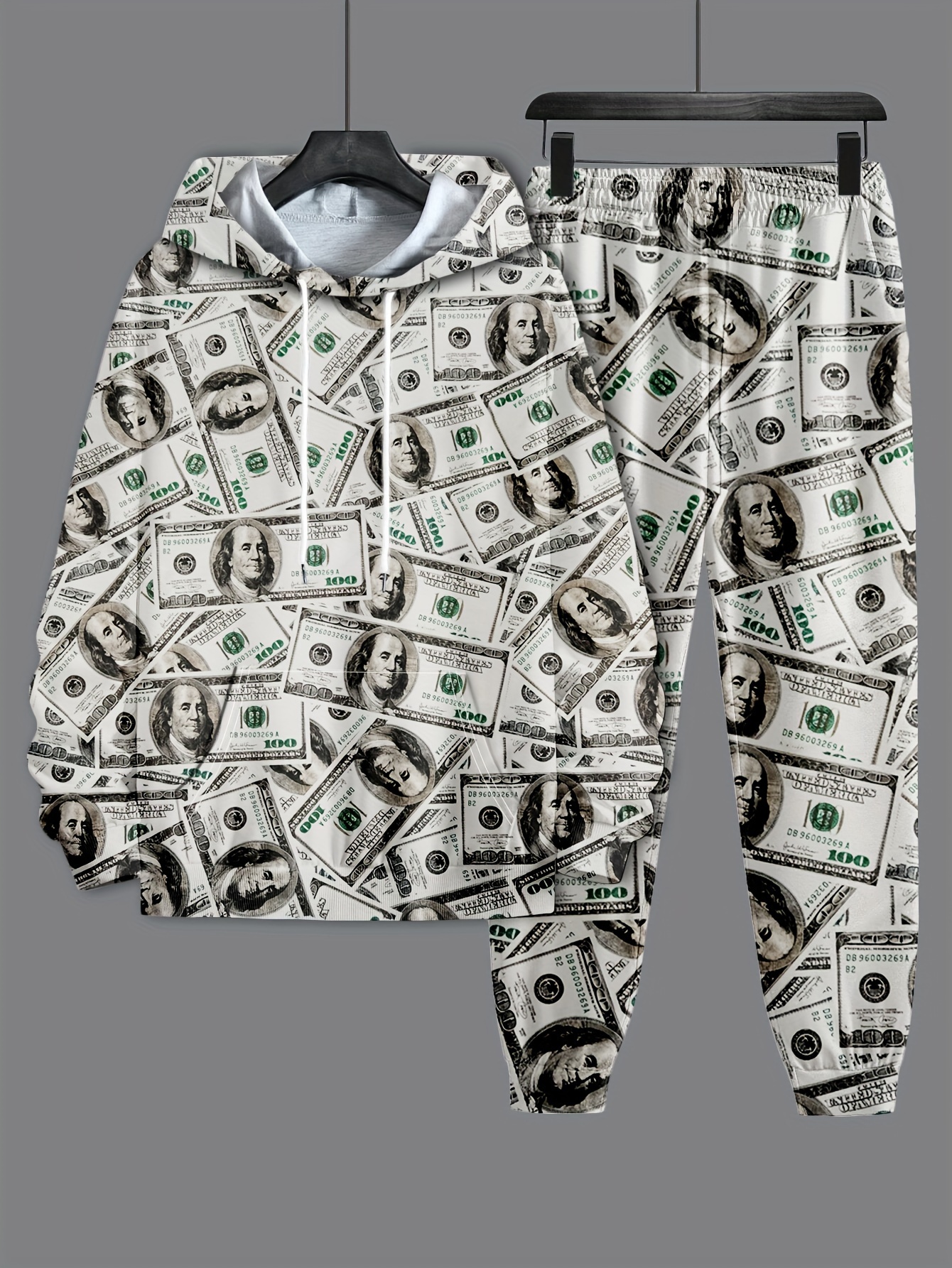 Womens Casual 2PC Long Sleeve 100 Dollar Bill Money Graphic Print