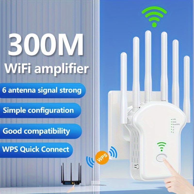WiFi Booster 300Mbps 2.4GHz Amplificateur WiFi Booster Extender Mode  Repeater / Routeurs / AP LAN Interface WPS Protection Fonction-Noir