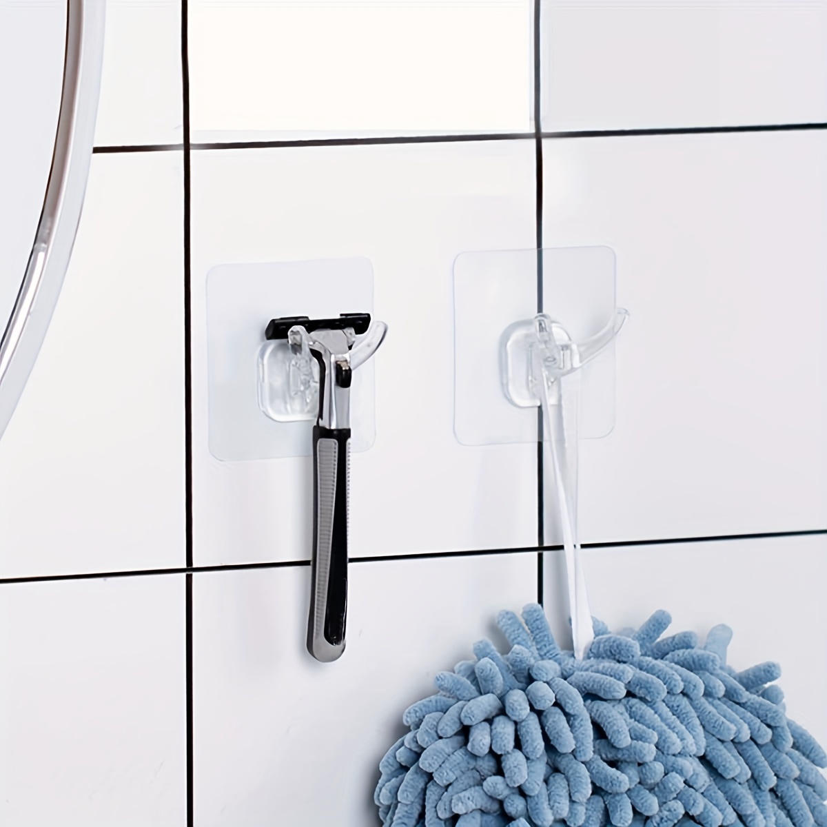 Transparent Adhesive Hook Shower Wall Shower Shaver Holder