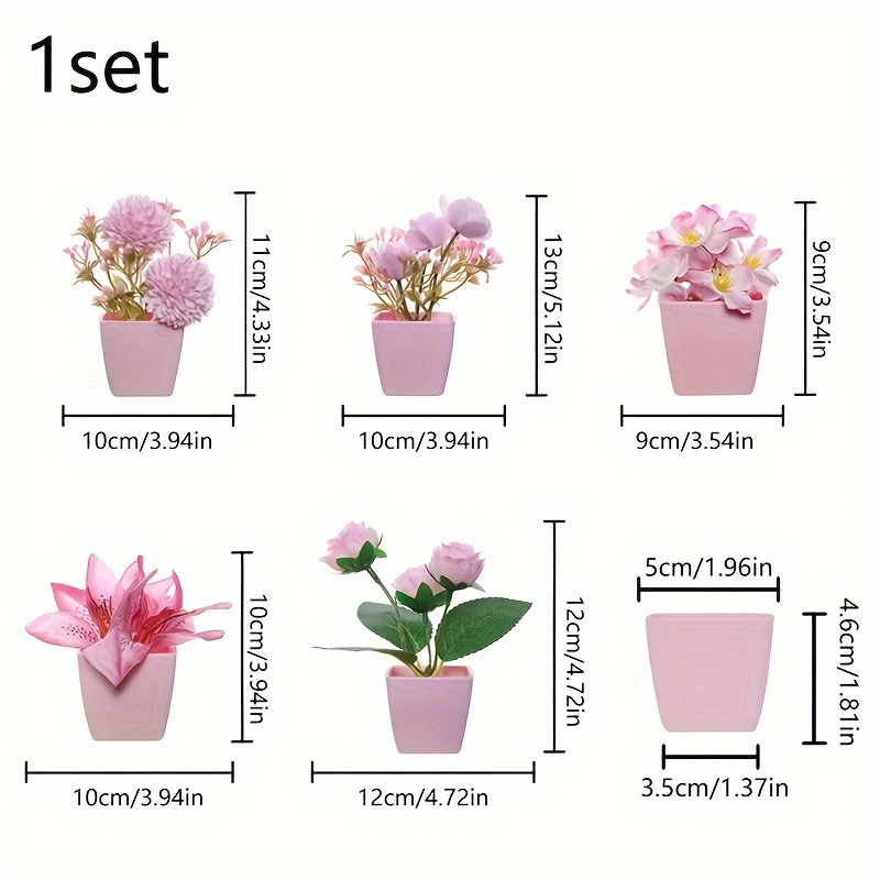 Image of 1 Set - 5pcs Artificial Potted Plant Set, Pink Mini Potted Plants, Artificial Succulent Green Potted Plants, Desktop Window Bookshelf Decoration, Home Decor, Artificial Plants