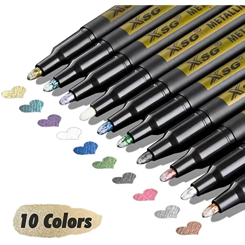 10 Colors Fine Point Metallic Markers For Black Paper,rock
