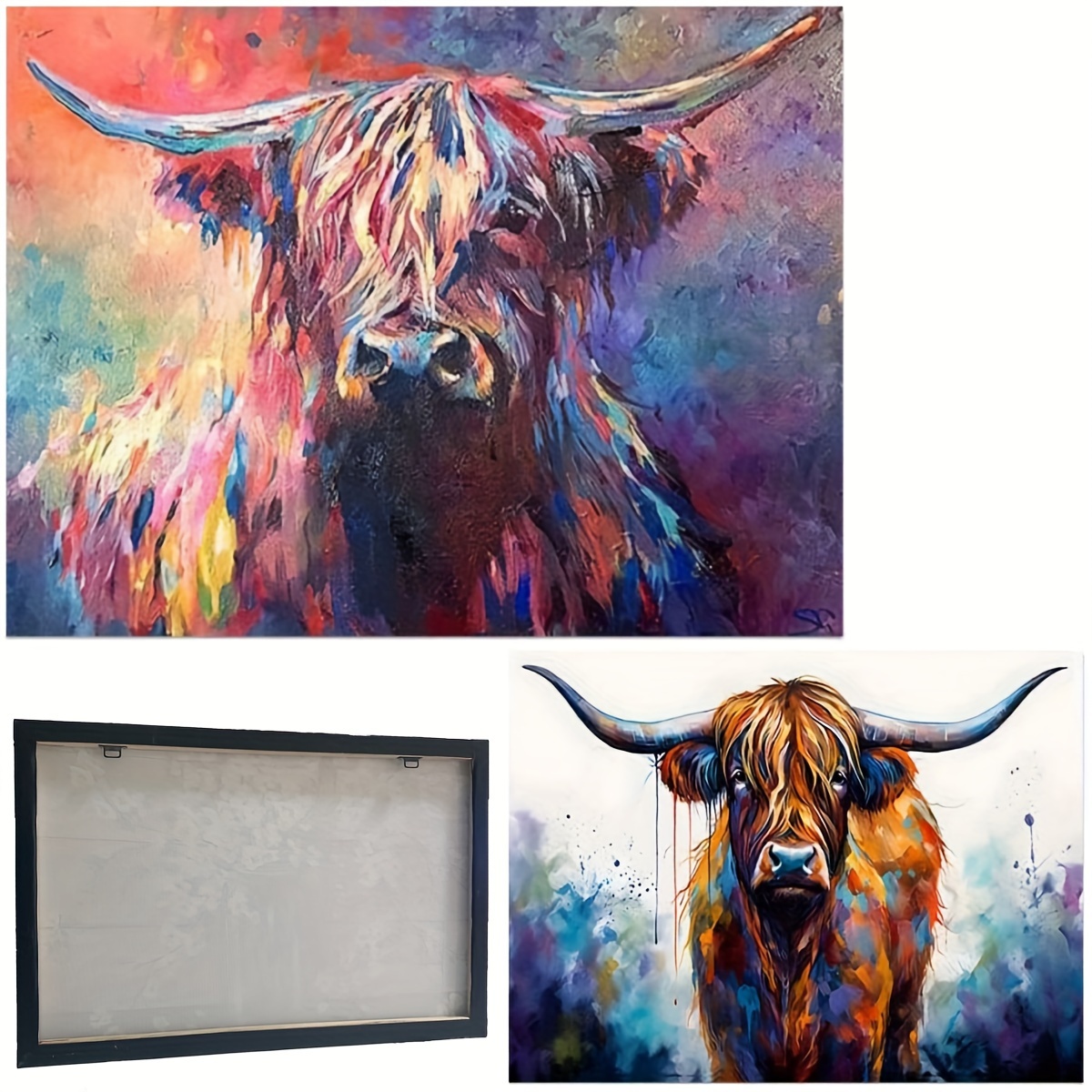 1pc Framed Graffiti Animal Canvas Print Poster, Highland Cow Canvas ...