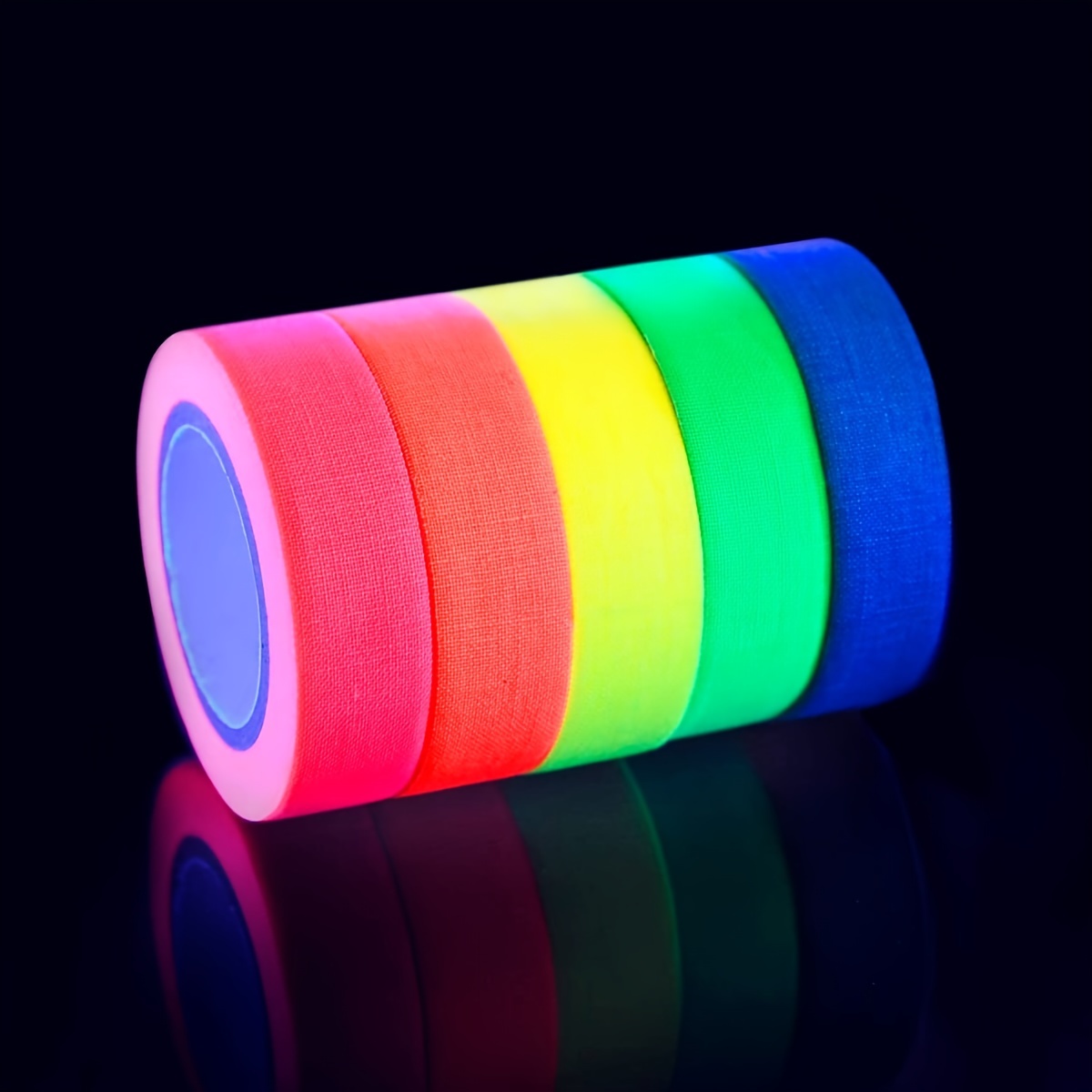 UV Blacklight Reactive (6packs) (6 Colors) 0.59inch X 16.4ft Per Color,  Fluorescent Cloth/Neon Gaffer Tape, Super Bright For Glow Party Supplies