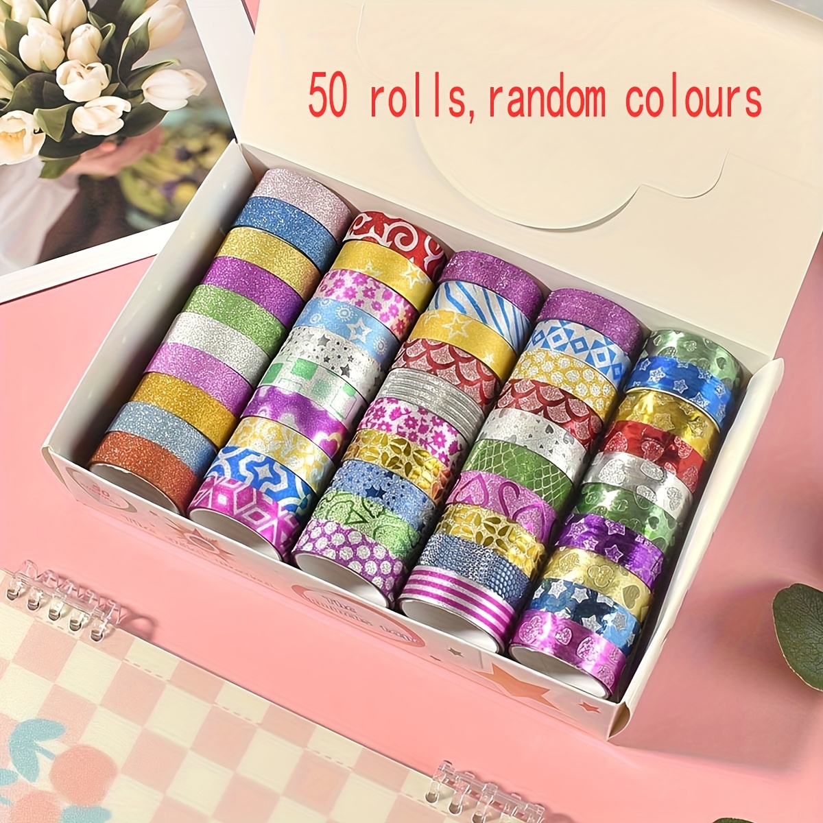 

50 Rolls Of Random Color Golden Glitter Onion Tape, Colorful Flash Tape Diy Handmade Decoration Stickers