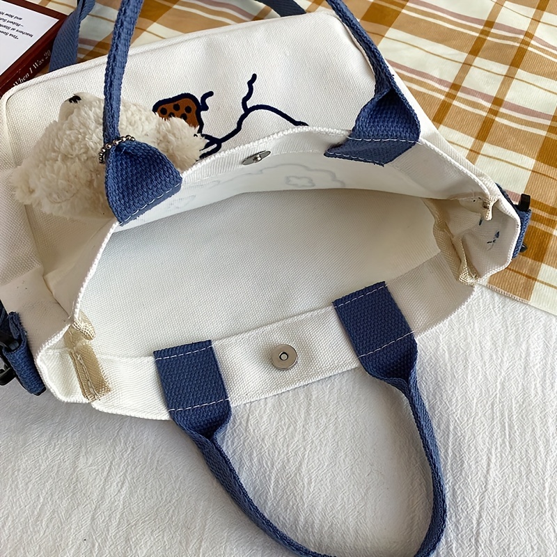 Bear Pattern Crossbody Bag, Mini Canvas Mobile Phone Bag, Cute