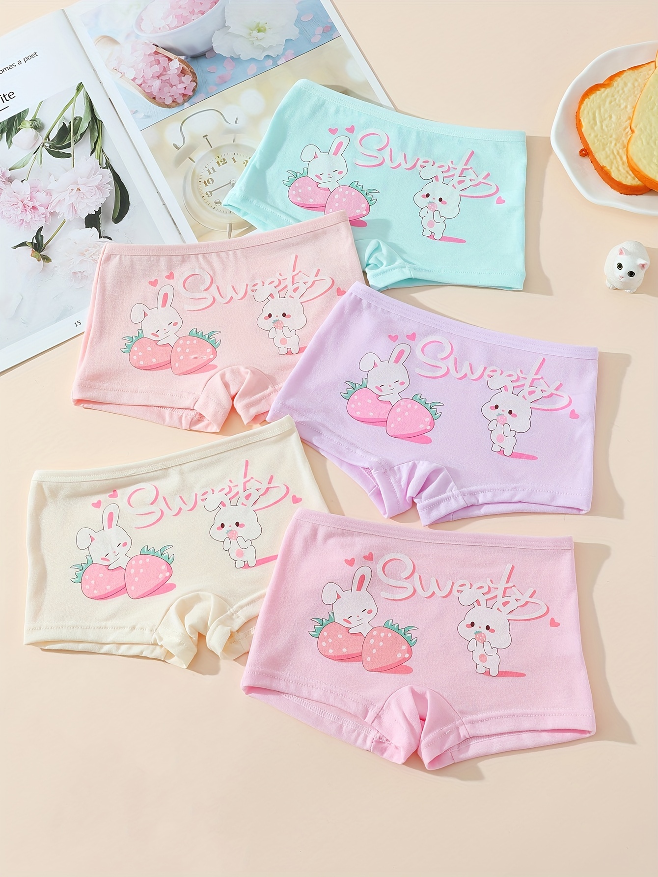 5pcs Toddler Girls Boxers Briefs Cartoon Print Cute Underwear Cotton Soft  Comfy Breathable Panties
