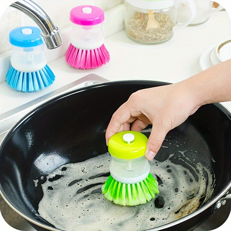 Cepillo de limpieza 2 en 1 para cocina, dispensador de jabón líquido,  cepillos de limpieza para el hogar, olla, plato, tazón, utensilios,  herramientas de lavado para el hogar - AliExpress
