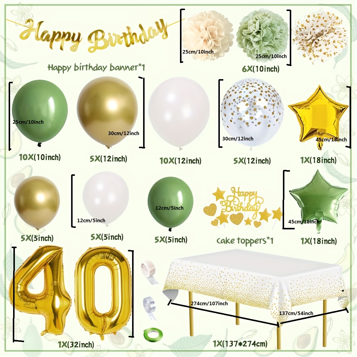 Set Globo 40 Cumpleaños Verde 40 Cumpleaños Decoración 40 - Temu Chile