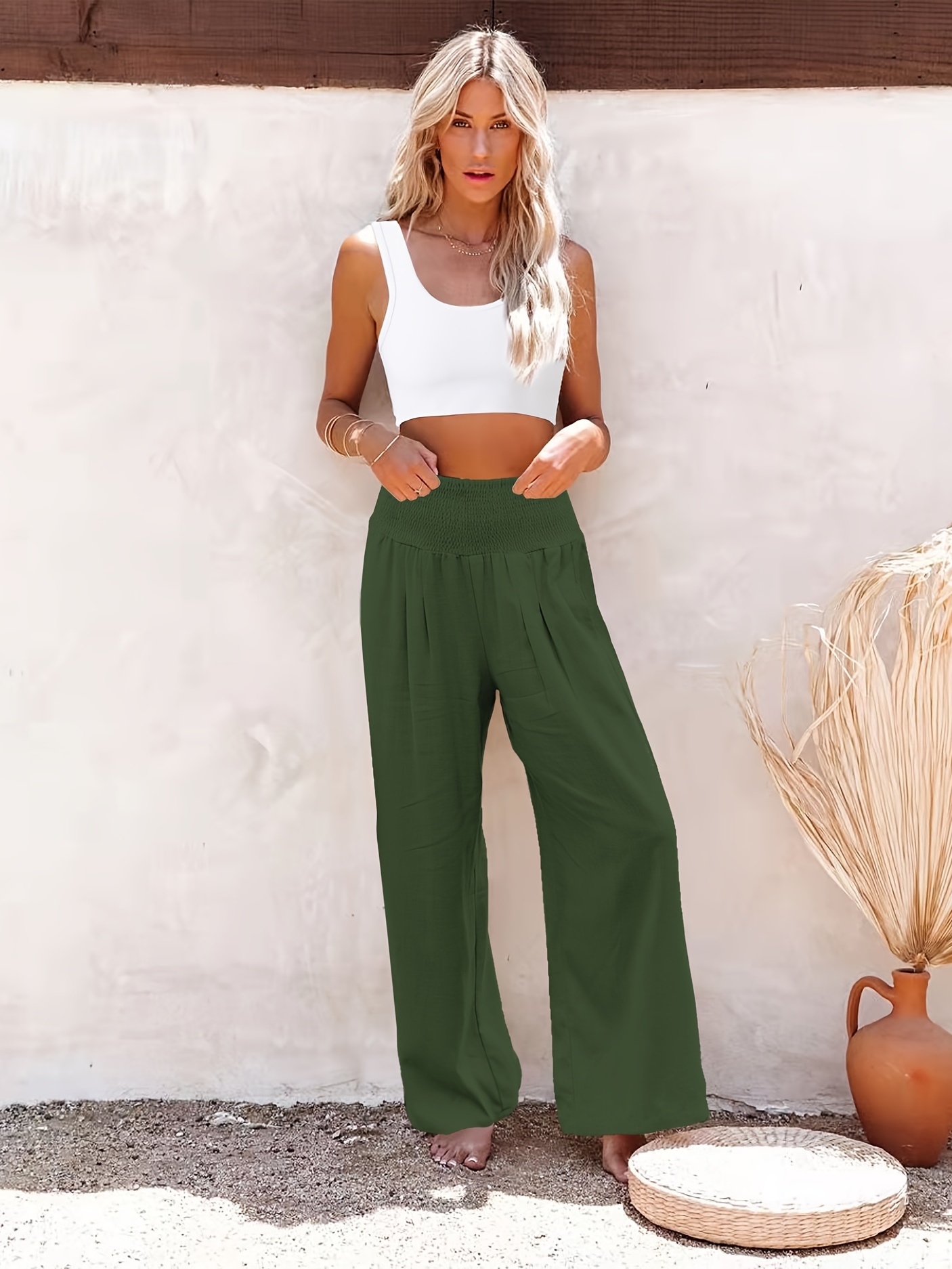 Casual Pants Women's Summer Loose Casual Wide Leg Solid Color Trousers -  The Little Connection