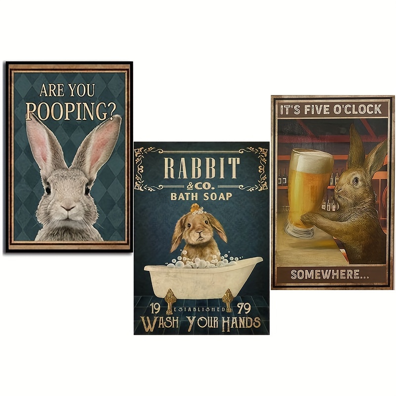 1pc Easter Gift Rabbit Poster Fun Rabbit Decoration Bathroom Art Kindergarten Decoration Rabbit Lover Gift Canvas Wall Art Art Painting Easter Decoration 16x20 No Framed