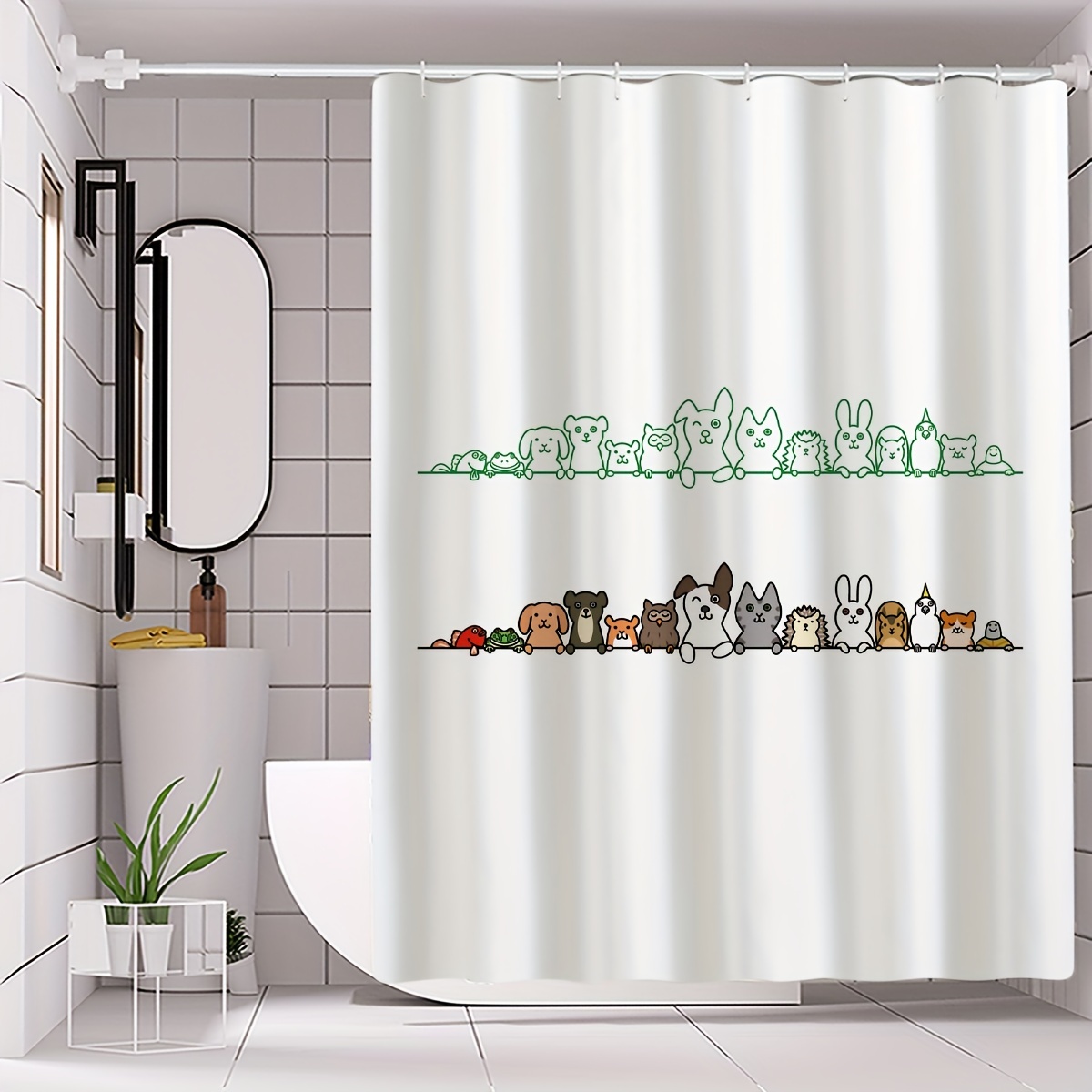 Animal Theme Shower Curtain Cartoon Pattern Shower Curtain - Temu