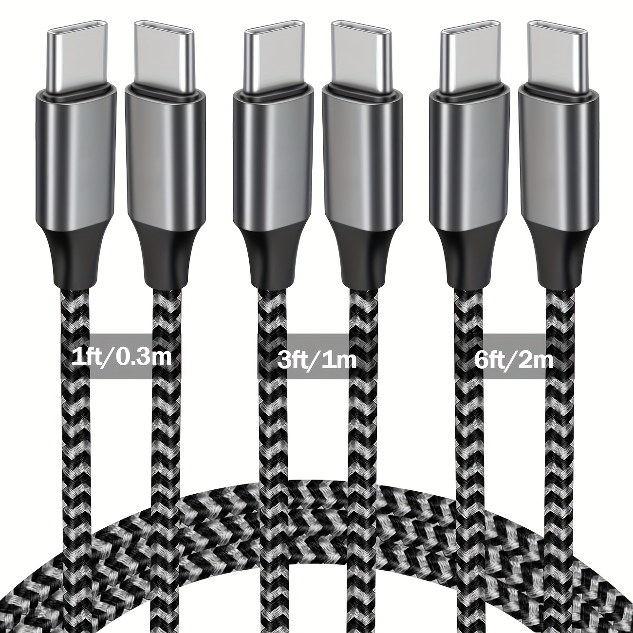 USB C to USB C Cable 60W Nylon Braided Fast Charging Type C Cord, 2 Pack  1Ft