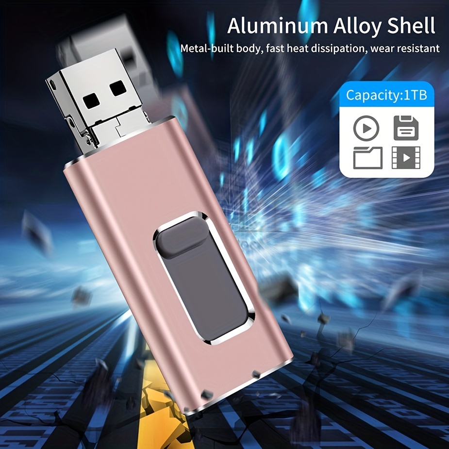 Memoria USB de 1 TB para iPhone Flash Drive, almacenamiento externo  compatible con iPhone/iPad/Android/PC (plateado)