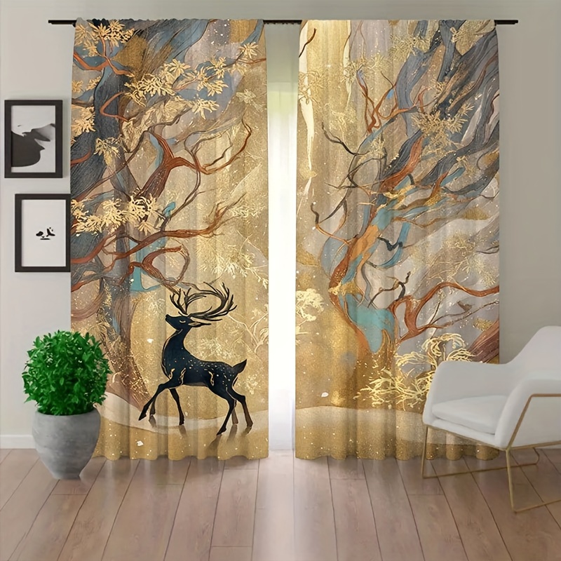 2pcs Cortinas Alce Bosque Otoño Lagos Paisaje Natural - Temu