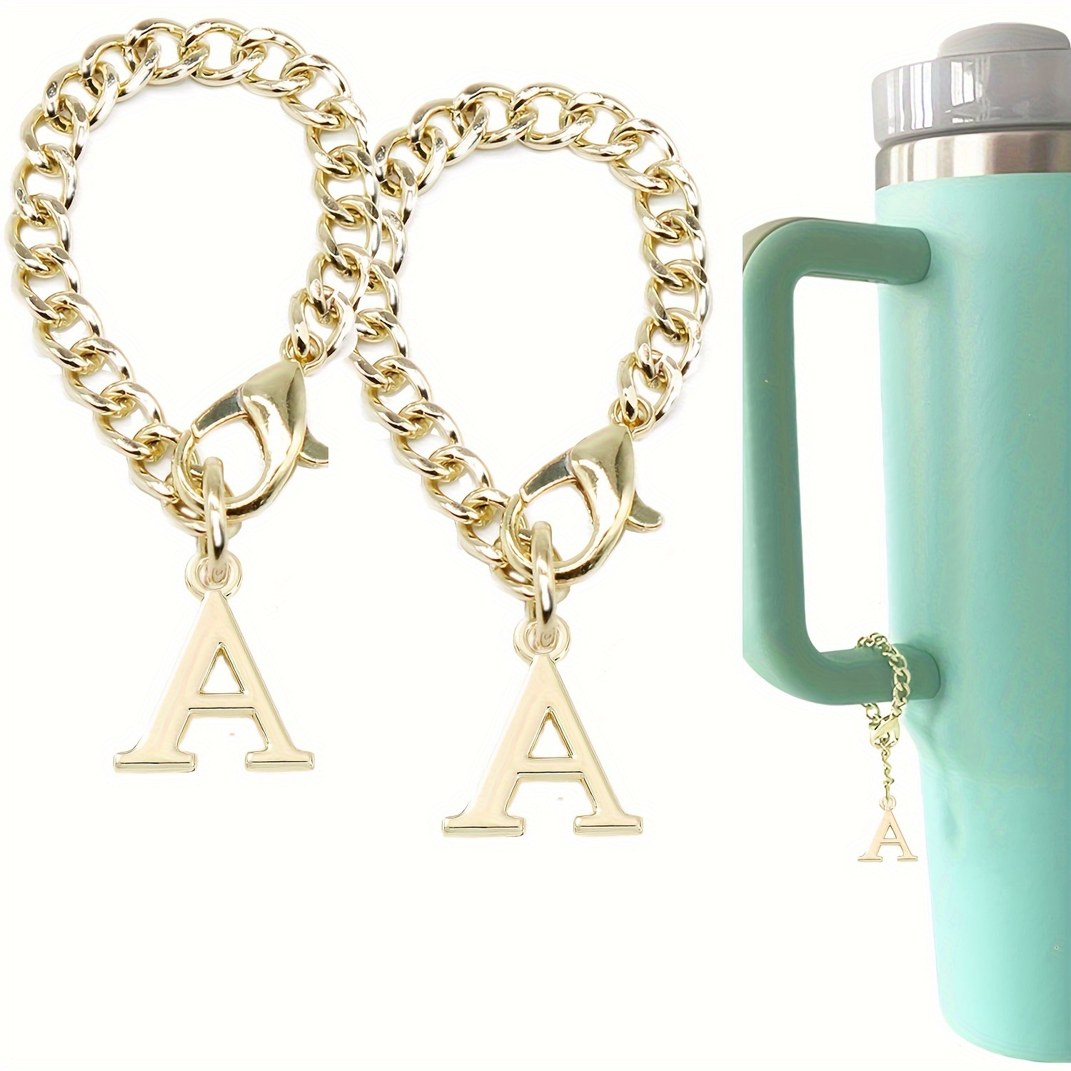 Letter Charm Accessories Compatible With Stanley Cup 2PCS Initial Name ID  Personalized Handle Charm Compatible With Stanley Tumbler