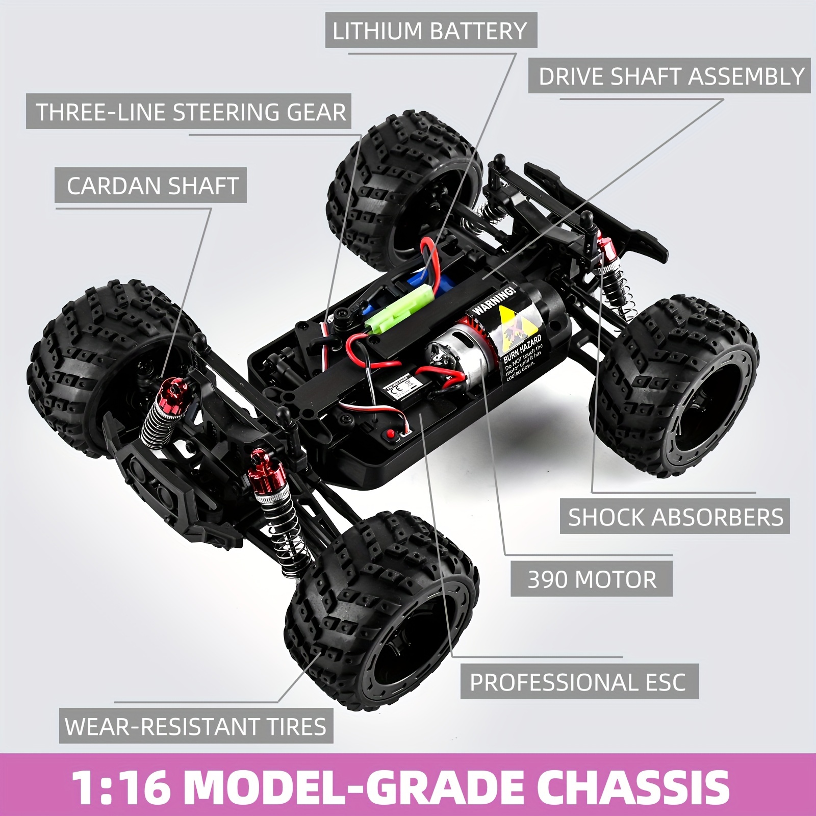 Uzaktan Kumandalı Araba,1:16 Tam Ölçekli 50Km/s Yüksek Hızlı 4WD Yükseltilmiş Fırça Motoru Drift Off-Road Kamyonu,Tüm   Canavarı RC Araba ayrıntılar 9