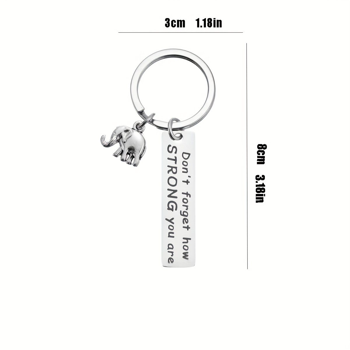 Temu Inspirational Stainless Steel Keychain, Don't Forget How Strong You Are Elephant Pendant Key Ring, Car Key Bag Pendant Accessory,Stainless Steel
