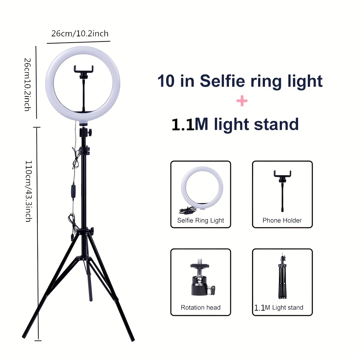 1 Unidad Anillo Luz Selfies 10 Pulgadas Lámpara Anillo Usb - Temu