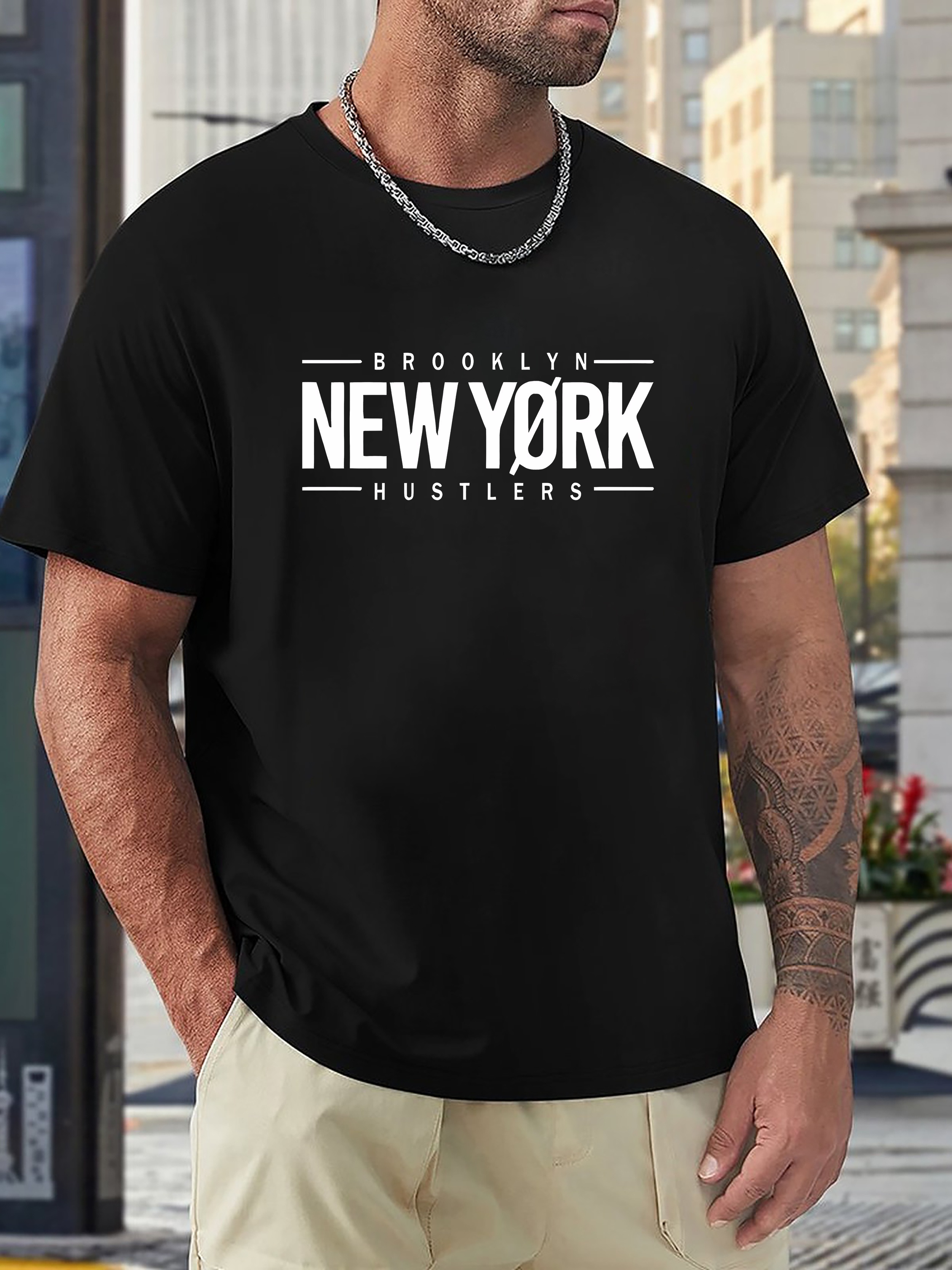 new York Pattern Print Men's Comfy Sports T-shirt, Graphic Tee