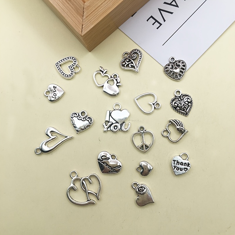 Zinc Alloy Charms Antique Silver Color 20 Styles Heart Shape - Temu