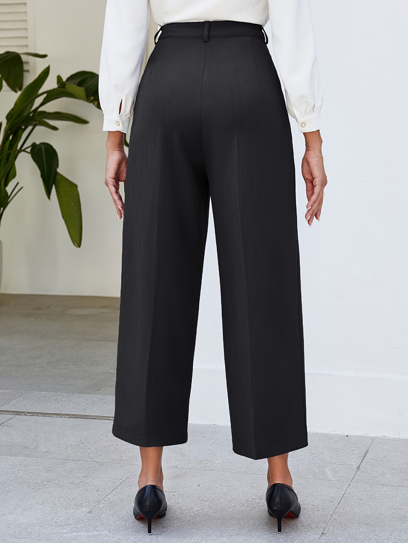 Pantalones Anchos Plisados Sólidos Elegantes Pantalones - Temu