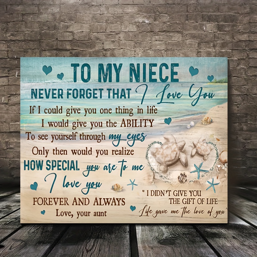 

1pc Wooden Framed Aunt To Niece, Sand Turtle, Life Gave Me The Love Of You Canvas Decor Wall Art For Bedroom Living Room Home Walls Decoration With Framed Read To Han 11.8inchx15.7inch
