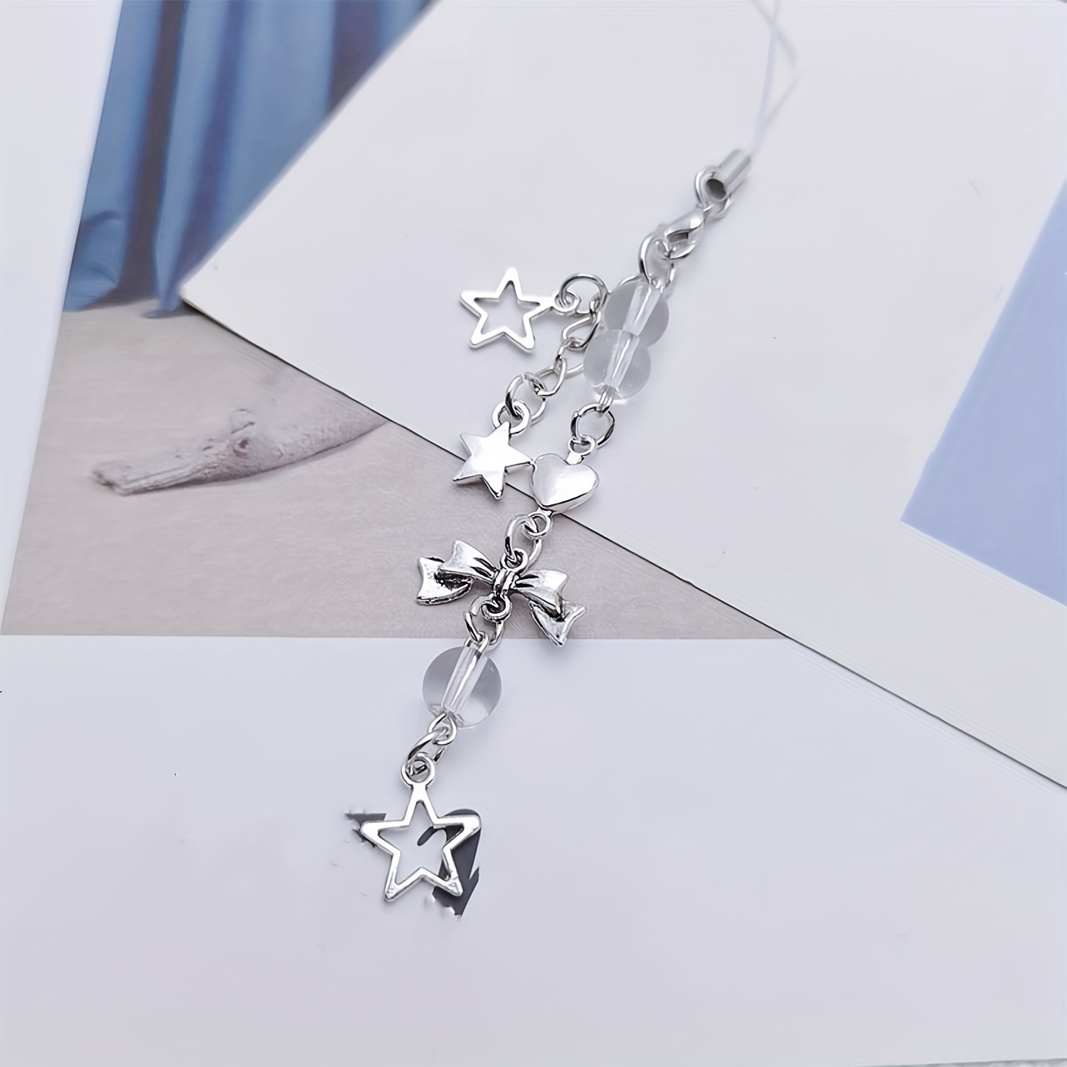

1pc Sweet Girl Heart Silver Star Bow Mobile Phone Chain, Simple And Versatile Pendant