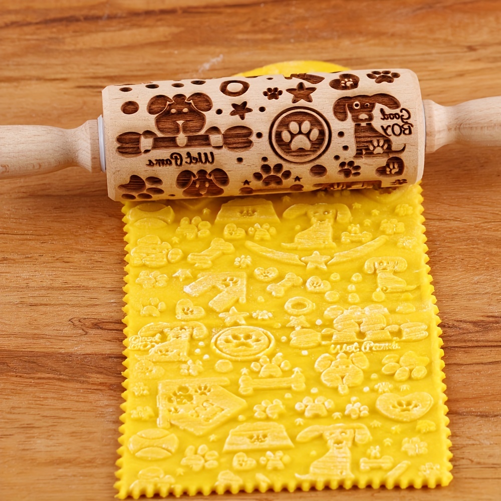 Wooden Embossing Rolling Pin With Owl Cartoon Fox Bear Sika - Temu