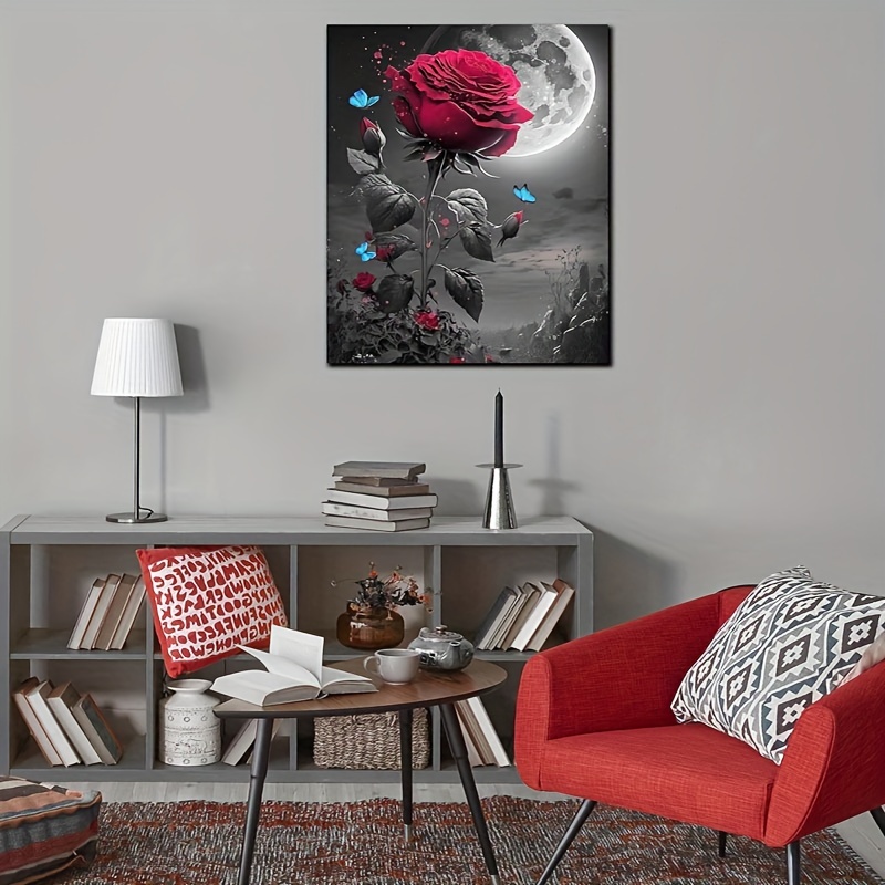 Christmas Black White Wall Art Red Rose Blue Butterfly - Temu